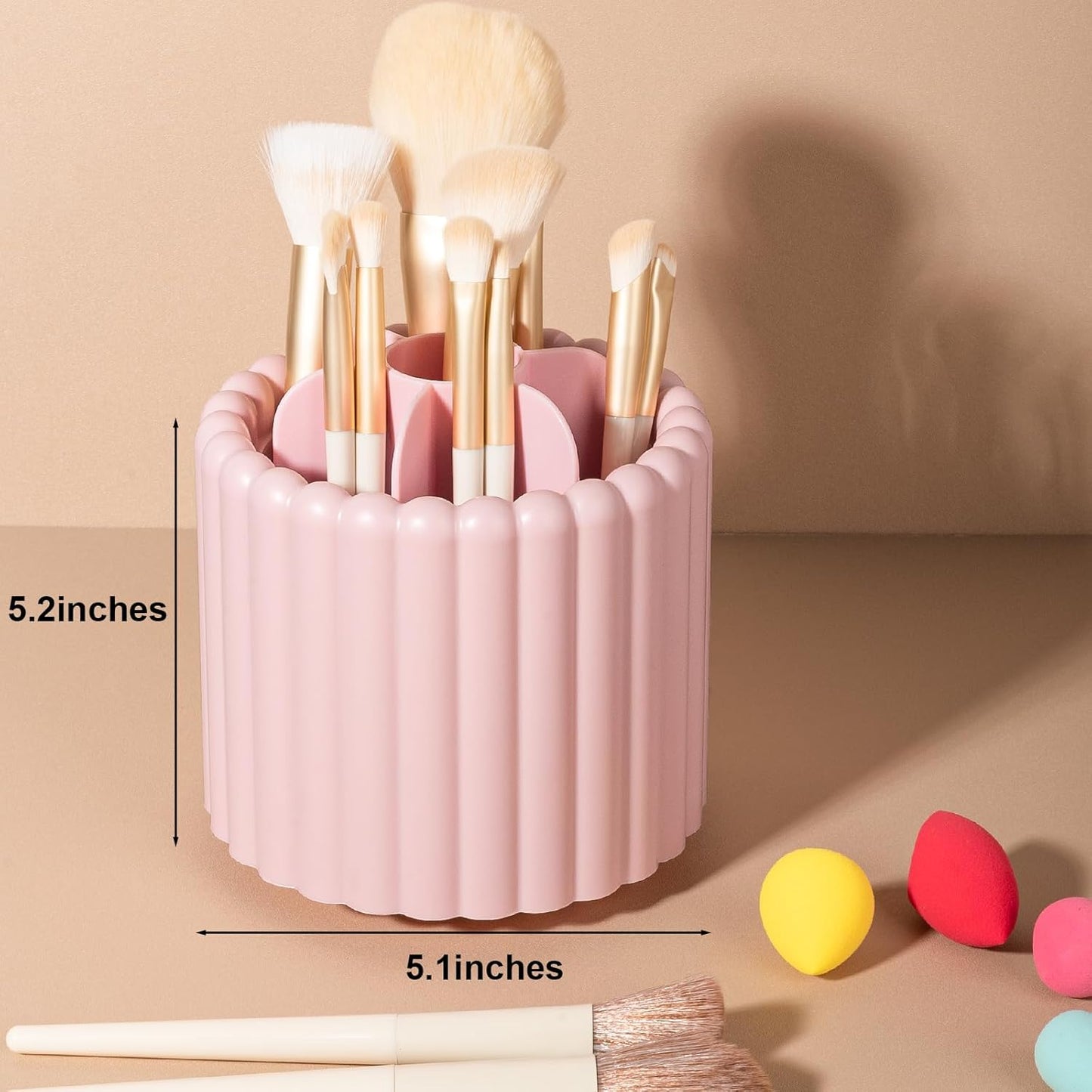 Anyoifax 360 Rotating Makeup Brush Holder 7 Slots Make Up Brush Organizer Removable Spinning Cosmetic Brushes Storage Pen Holder for Vanity, Dresser, Desk, White