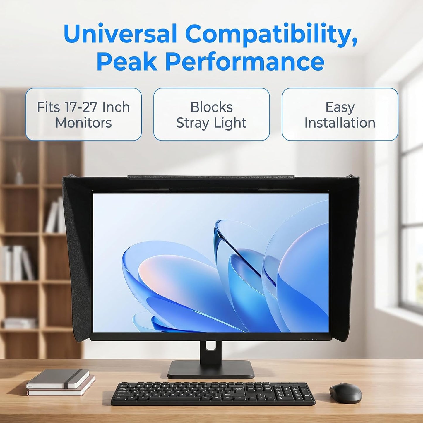 Monitor Hood Sunshade - Adjustable Light-Blocking Board for 17-27 Inch Desktop Monitors and Laptops, Sunshade for Reduced Glare and Improved Focus