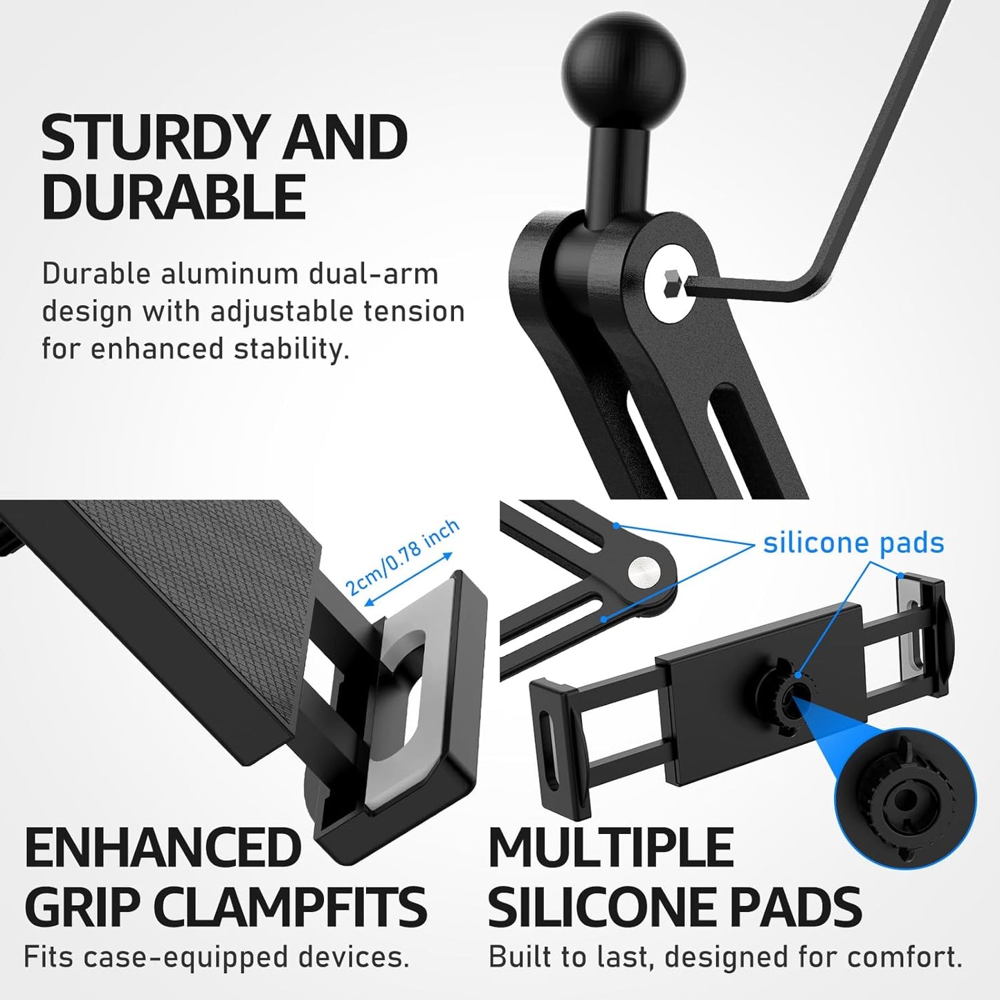Urmust Tablet Stand for Desk, Adjustable iPad Holder for Bed, 360° Rotation, Sturdy Aluminum Tablet Arm Mount for 4.7"-15.6" iPad Pro/Air/Mini, iPhone, Galaxy Tab, for Kitchen, Work, Video Call