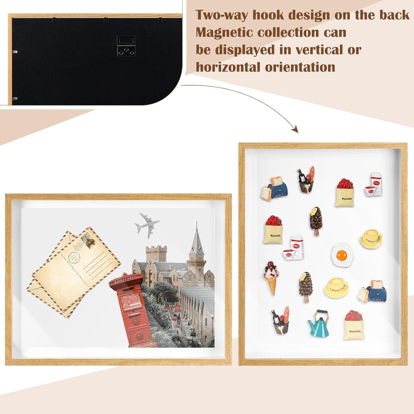 Vicenpal 1 Pcs Large Magnetic Board 16" x 12" Magnet Display Board Removable Souvenir Fridge Magnet Frames Case for Wall Dust Proof Magnetic Shadow Box for Wall Table Refrigerator (Black)