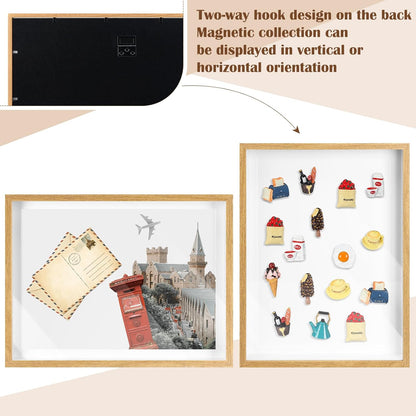 Vicenpal 1 Pcs Large Magnetic Board 16" x 12" Magnet Display Board Removable Souvenir Fridge Magnet Frames Case for Wall Dust Proof Magnetic Shadow Box for Wall Table Refrigerator (Black)
