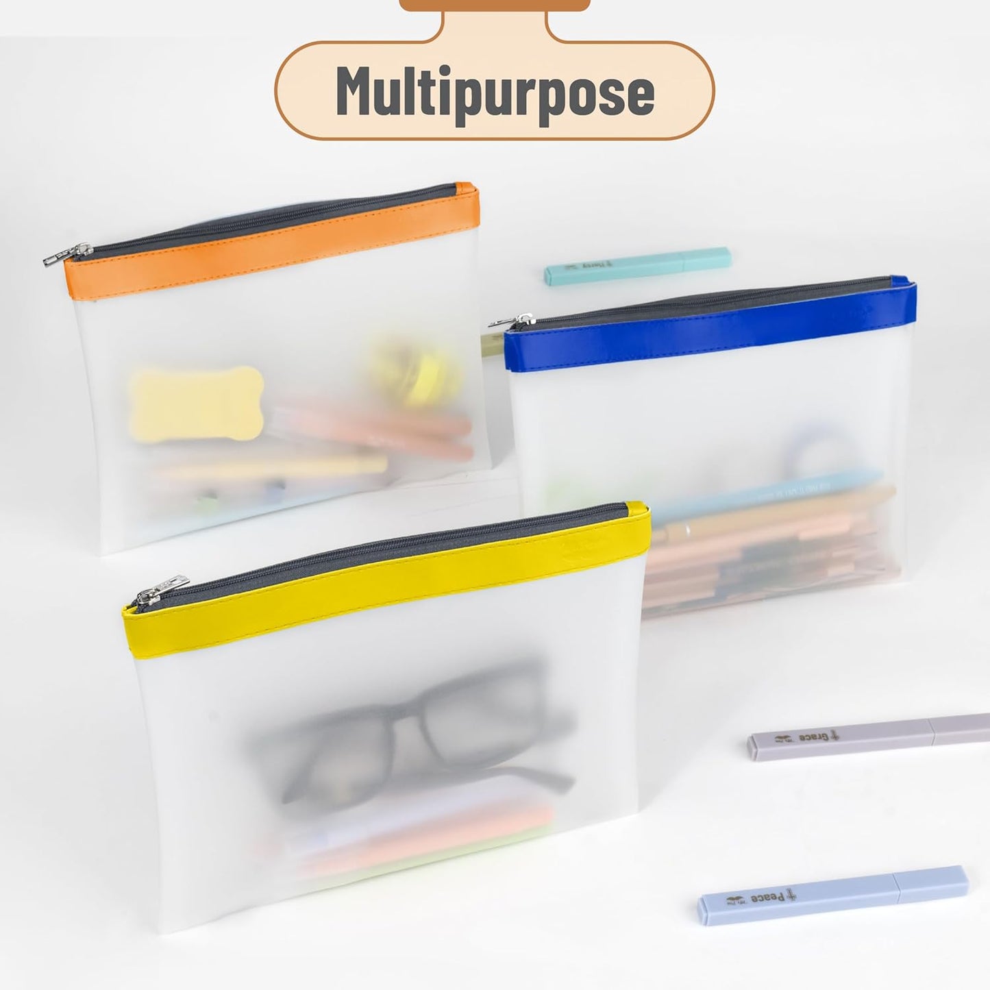Mr. Pen- Clear Pencil Pouch, 8.50"x4.25", 3 Pack, Durable TPU Material, Medium Water-Resistant Pencil Bags with Smooth Zipper, Multipurpose Clear Pouch for Stationery, School, Office, Travel Supplies
