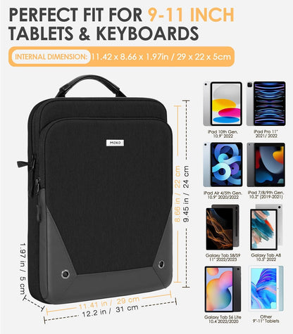 MoKo 9-11 Inch Tablet Sleeve Bag 360° Protetive Carrying Case Compatible with iPad 10th 10.9, iPad Air 5/4th 10.9, iPad 9/8th 10.2, iPad Pro 11, Tab S8/S9 11, with Handle and Shoulder Strap, Black