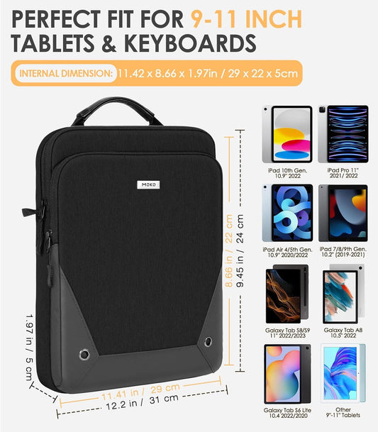 MoKo 9-11 Inch Tablet Sleeve Bag 360° Protetive Carrying Case Compatible with iPad 10th 10.9, iPad Air 5/4th 10.9, iPad 9/8th 10.2, iPad Pro 11, Tab S8/S9 11, with Handle and Shoulder Strap, Black