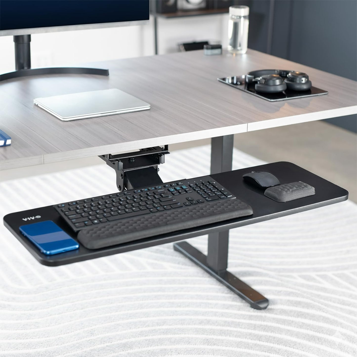 VIVO Premium Adjustable 27 x 11 inch Computer Keyboard and Mouse Platform Tray, Ergonomic Under Table Desk Mount Drawer with Padding, Black, MOUNT-KB27P-B