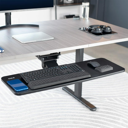 VIVO Premium Adjustable 27 x 11 inch Computer Keyboard and Mouse Platform Tray, Ergonomic Under Table Desk Mount Drawer with Padding, Black, MOUNT-KB27P-B