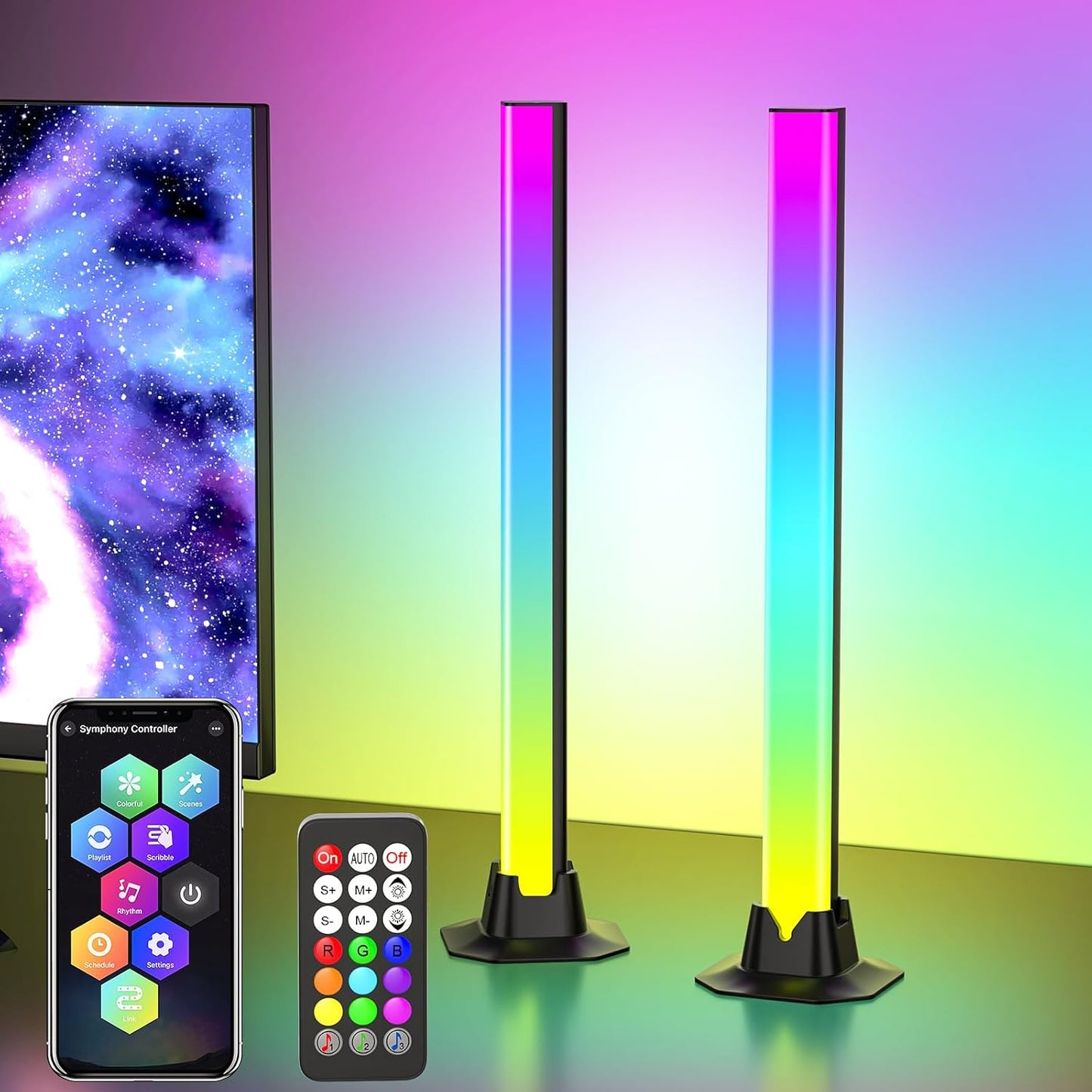 360° Smart Light Bar, RGB Light Bars, Crystal Ambient Mood Light with 16 Million Colors, 213 Preset & 8 Scene Modes, Music Sound Sync, 3 Modes Control, RGB & IC Backlight for TV/Monitor/Gaming/Room