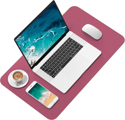 Hsurbtra Desk Pad, 23.6" x 13.8" PU Leather Desk Mat, M Extended Mouse Pad, Waterproof Desktop Blotter Protector, Non-Slip Ultra Thin Small Laptop Keyboard Writing Mat for Office Home, Pink