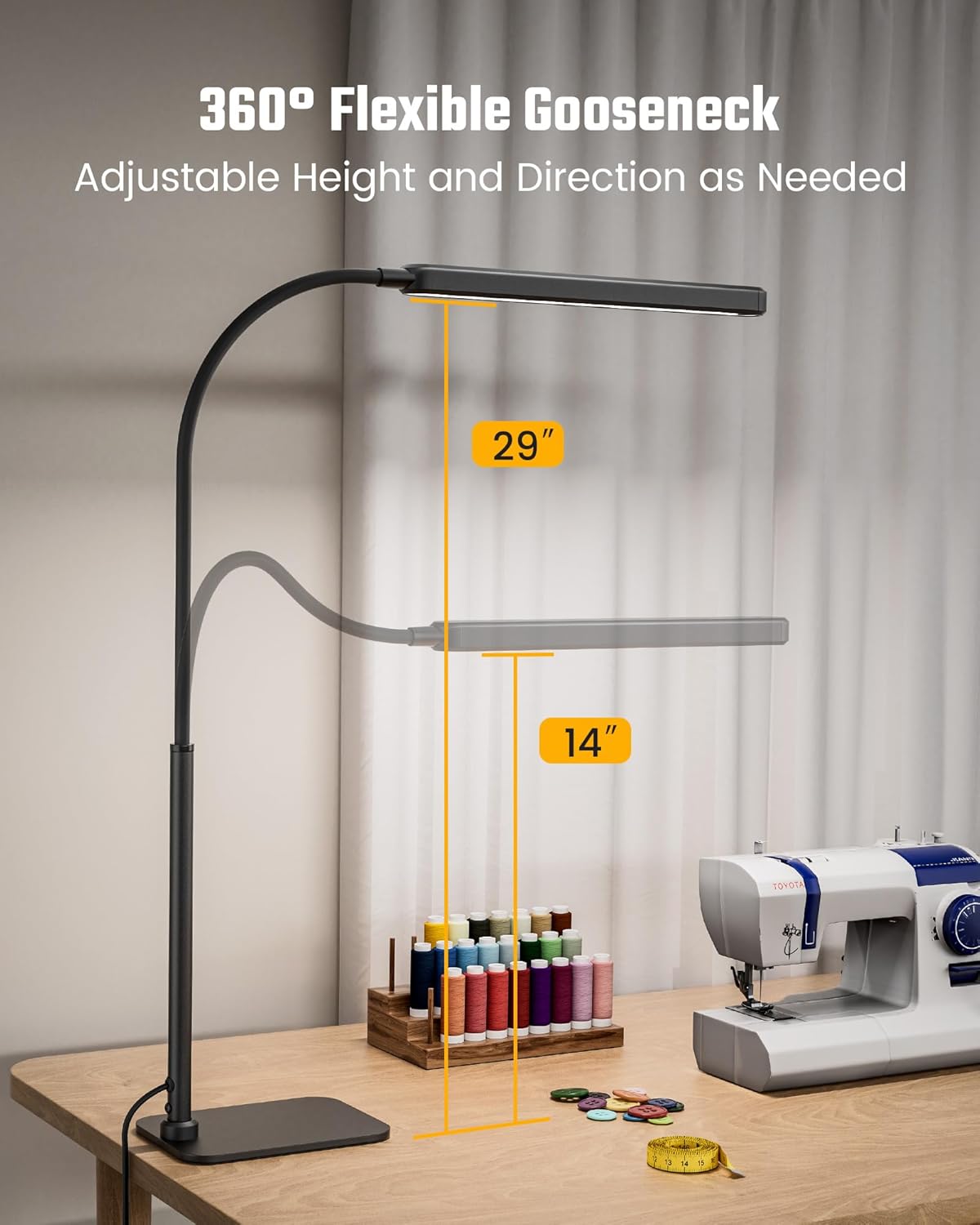SUPERDANNY Eye-Caring LED Desk Lamp 360° Flexible Gooseneck Work Lamp with Desk Side Clamp Touch Control 3 Light Colors Smooth Dimming Task Lighting Reading Light for Home Office College Dorm, Black