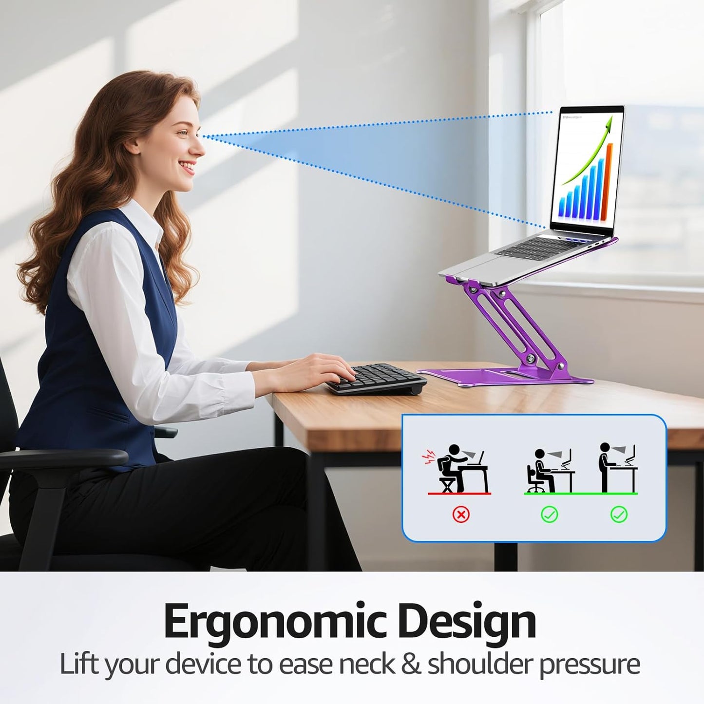 Urmust Aluminum Laptop Stand, Portable Laptop Riser, Adjustable Laptop Stand for Desk Foldable, Ergonomic Computer Notebook Holder for MacBook Air Pro HP, Office Desk Accessories (10-15.6'')- Black
