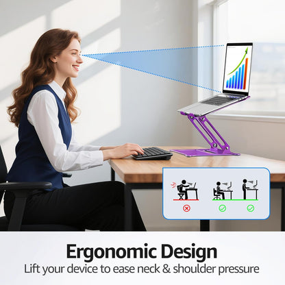 Urmust Aluminum Laptop Stand, Portable Laptop Riser, Adjustable Laptop Stand for Desk Foldable, Ergonomic Computer Notebook Holder for MacBook Air Pro HP, Office Desk Accessories (10-15.6'')- Black