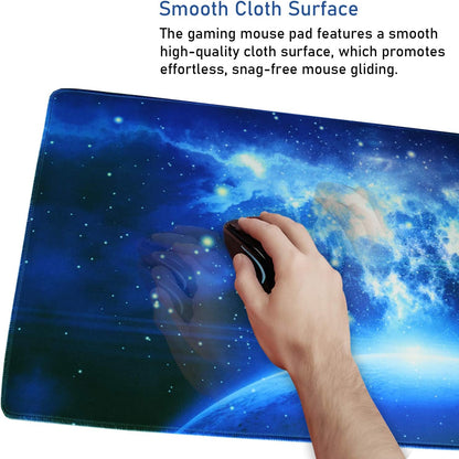 Large Extended Gaming Mouse Pad with Stitched Edges, (31.5X15.7In) Durable Non-Slip Natural Rubber Base, Waterproof Computer Keyboard Pad Mat for Esports Pros/Gamer/Desktop/Office/Home-Black