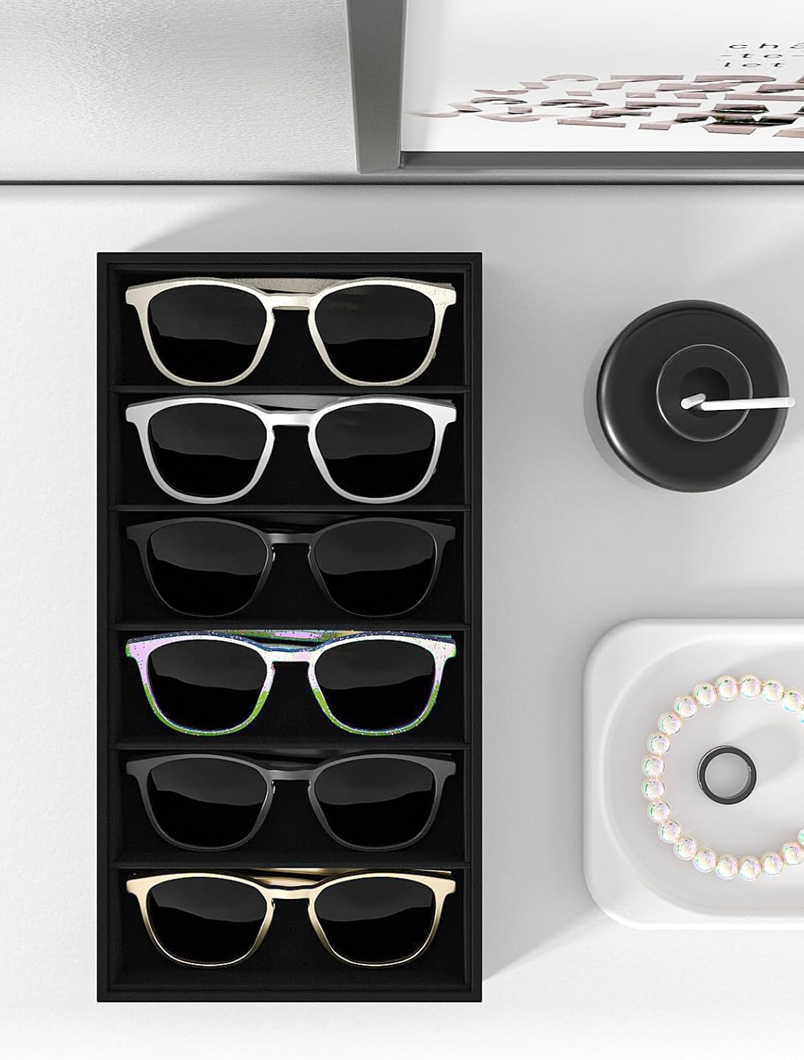 Sunglass Organizer Tray,Eyeglass Storage for Multiple Glasses,Jewelry and Sunglasses Drawer Organizer (Beige 2)