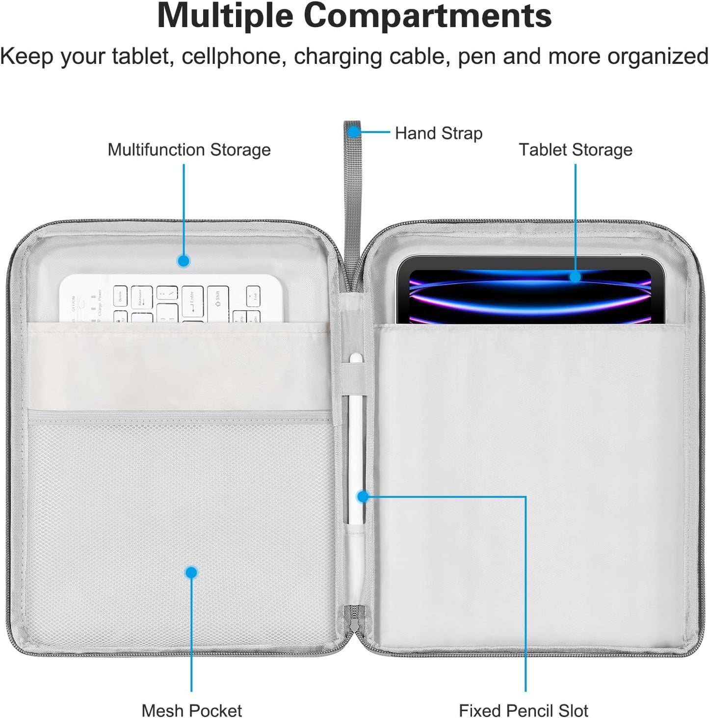 DTTO 9-11 Inch Tablet Sleeve with Handle for iPad 11-inch A16 / Air 11-inch M3 M2, iPad 10th Gen 10.9", iPad 9/8/7th Gen 10.2", iPad Air 5/4th Gen 10.9", iPad Pro 11, Galaxy Tab A9+, Blue