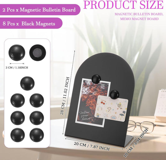 PATIKIL 2Pcs Magnetic Bulletin Board, Metal Magnet Board Tabletop Memo Display Easel Stand with 8 Black Magnets for Home Office Kitchen Restaurant Cafe Supplies, Black