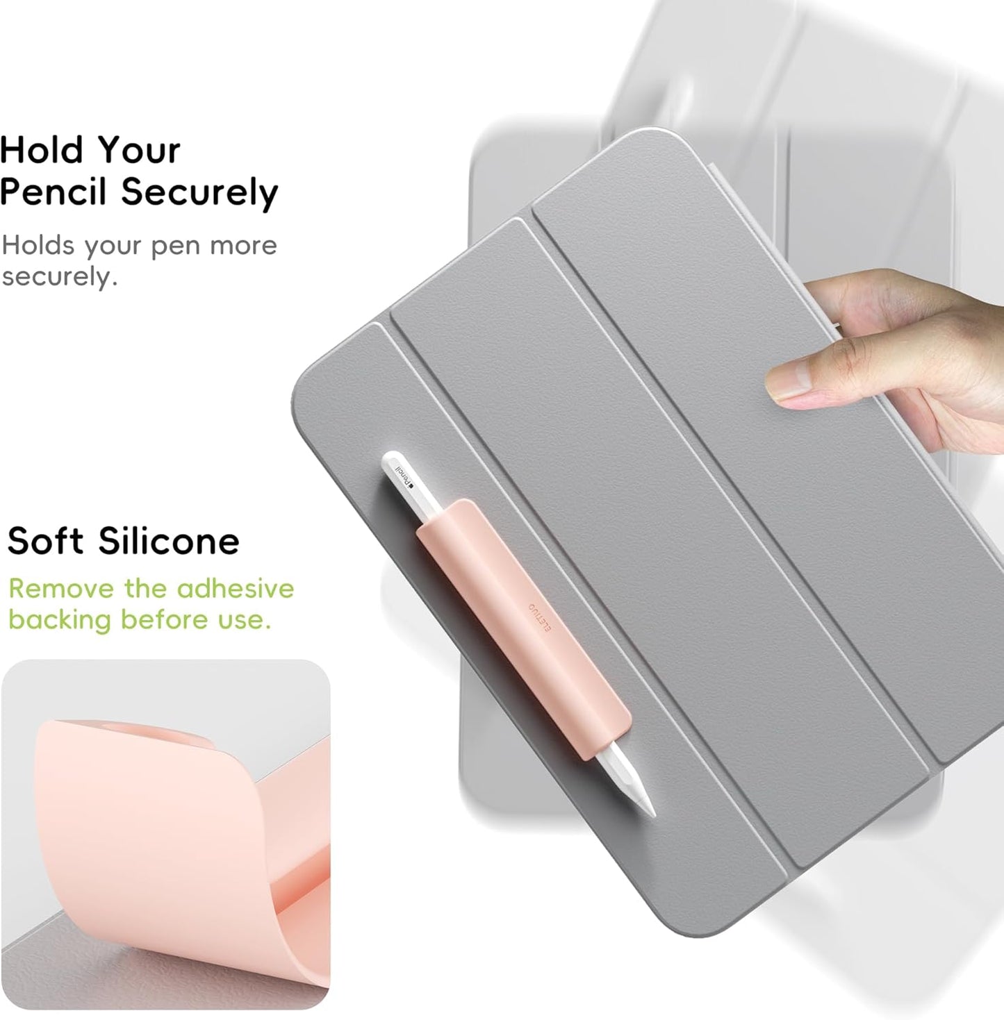 ELETIUO Silicone Pencil Holder Sleeve,Compatible with Apple Pencil (USB-C),Apple Pencil 1st/ 2nd Generation,Strong Adhesive Sticky Attached to iPad Case for Stylus Pens,Black