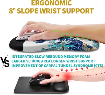 Hokafenle Ergonomic Mouse Pad Wrist Support, Wrist Rest Mousepad for Carpal Tunnel Pain Relief with Integrated Memory Foam Slope Massage Bulge (11.8x7.9 inch,Topographic Contour)