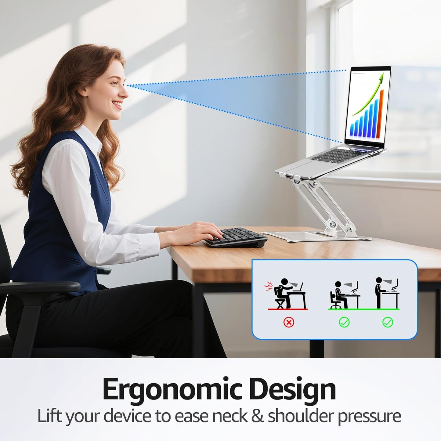 Urmust Aluminum Laptop Stand, Portable Laptop Riser, Adjustable Laptop Stand for Desk Foldable, Ergonomic Computer Notebook Holder for MacBook Air Pro HP, Office Desk Accessories (10-15.6'')- Black