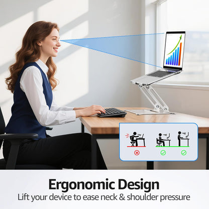 Urmust Aluminum Laptop Stand, Portable Laptop Riser, Adjustable Laptop Stand for Desk Foldable, Ergonomic Computer Notebook Holder for MacBook Air Pro HP, Office Desk Accessories (10-15.6'')- Black