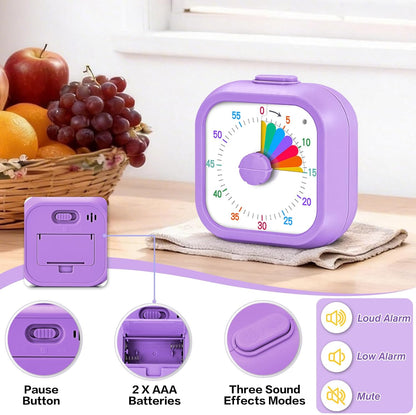 Mwellewm Visual Timer for Kids, 60 Minute Time Digital Pomodoro Timer Countdown with Silent Pause Function for Classroom Kitchen Study Cooking Meetings ADHD Rainbow Pattern(Blue)