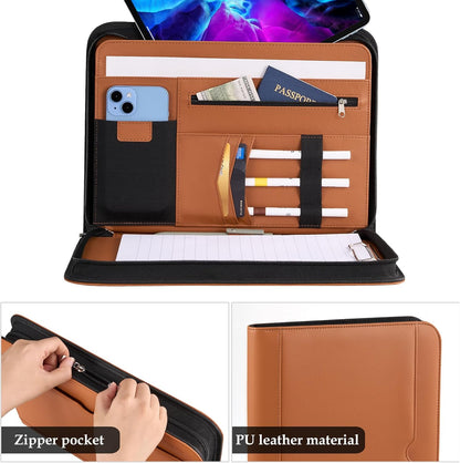 ProCase Portfolio Business Padfolio Folder with Zipper, Conference Meeting Executive File Legal Document Organizer with Pockets Letter Size A4 Writing Pad Notepad Padfolio -Black
