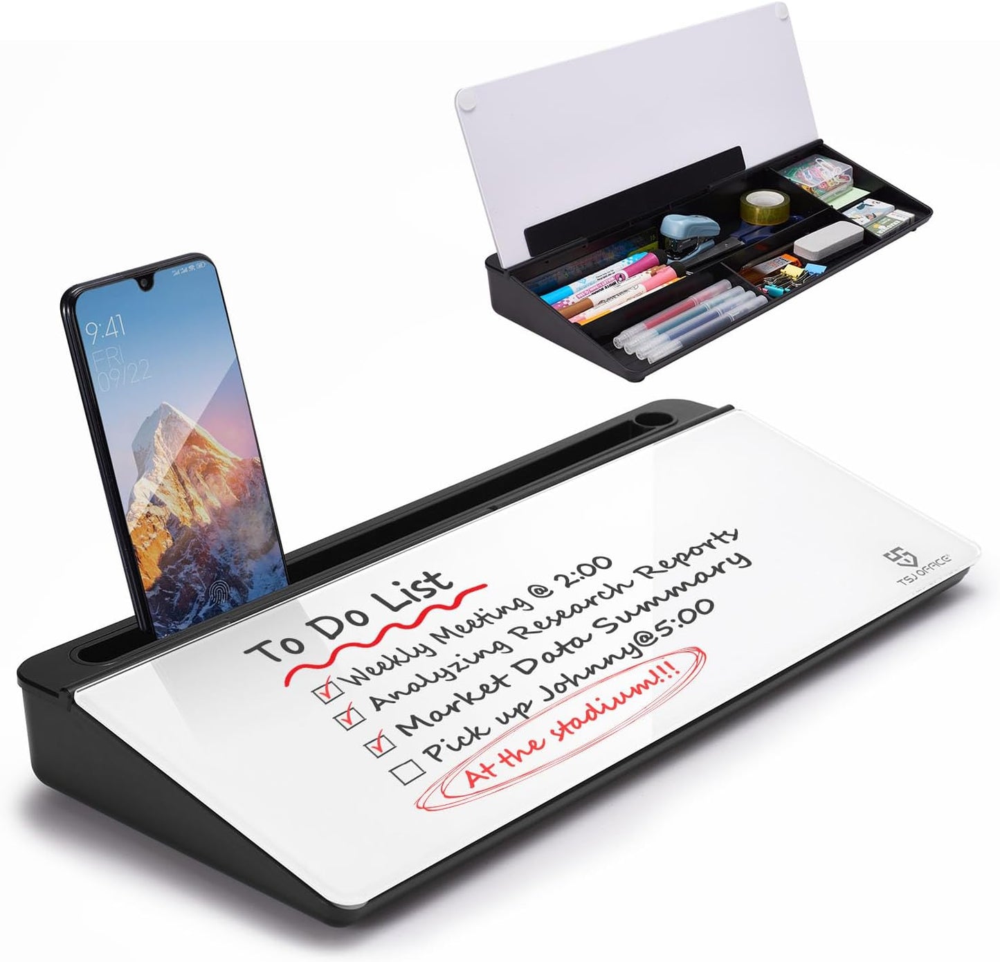 Small Glass Desktop Whiteboard Dry-Erase-Board for Office, Home, School Supplies ×2