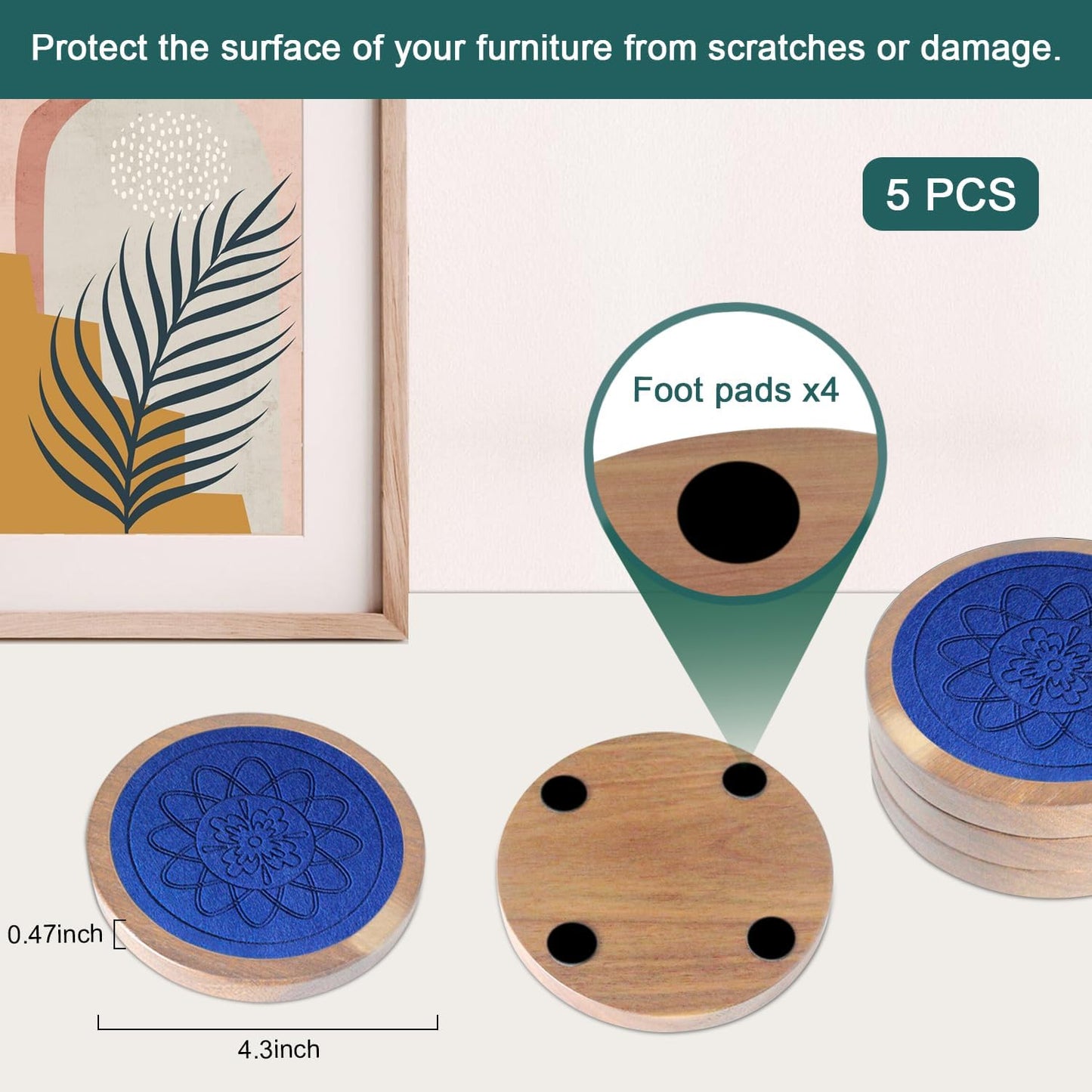 Wood Coasters for Drinks, Minacun Absorbent Coaster Sets of 5, Drinks Coasters for Coffee Tabletop Protection, Non-Slip, Non-Stick, Suitable for Kinds of Cups Wooden Table Drink, 4.3 Inches Black