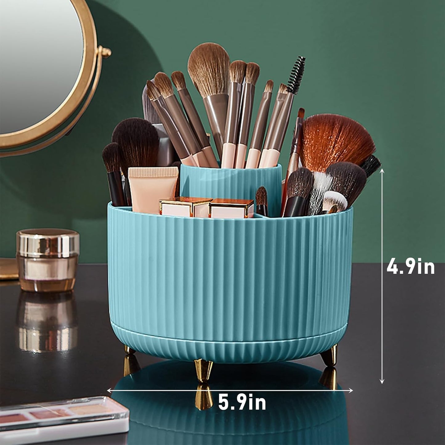 Diesisa Makeup Brush Holder Organizer,360° Rotating Makeup Brush Organizer,5 Slot Make up Brushes Cup for Cosmetics, Nail Polish, Art Supply, Bathroom Vanity Desktop Organizer - White