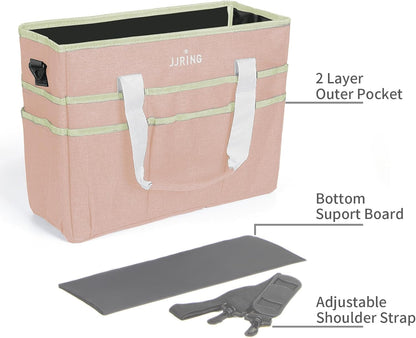 JJRING Craft Organizer Tote Bag for Art Storage, Caddy with Multiple Pockets, Bluish Green Sewing Bag for Scrapbooking, School, Medical, and Office Supplies