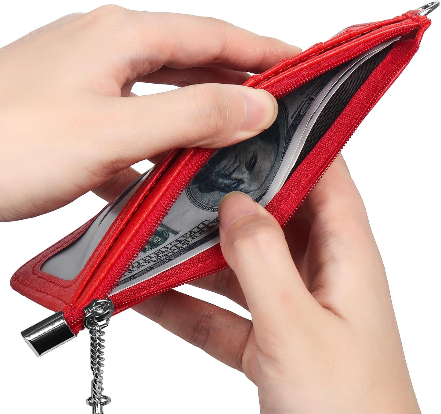 RFID Blocking Slim Credit Card Holder Wallet with Zipper Money Pocket & Keychain, Slim Airtag Wallet for Men Women