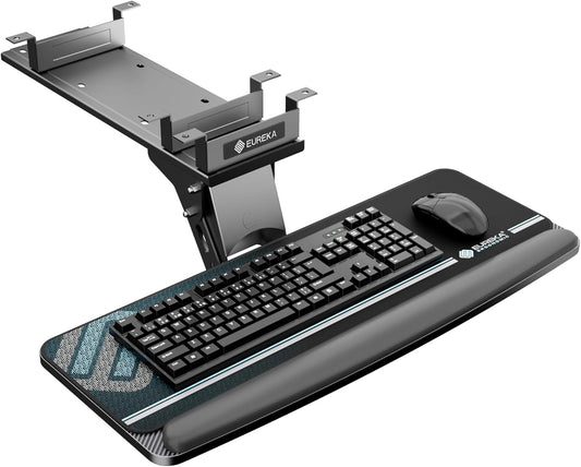 EUREKA ERGONOMIC Height Adjustable Mouse & Keyboard Tray Under Desk, 28x10'' Large Slide Out Swivel Tilt Computer Keyboard Drawer with Pad for Gaming Home Office, Dual Mount