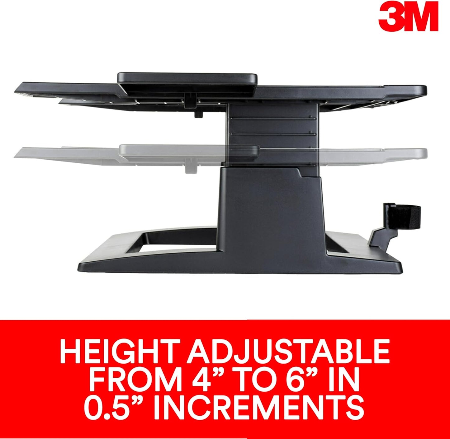 3M Adjustable Laptop Stand, Raise Screen Height to Reduce Neck Strain, 3" Height Adjustment, Large Platform for Docking Station, Non-Skid Base Keeps Laptop Secure, Cable Management, Black (LX500)