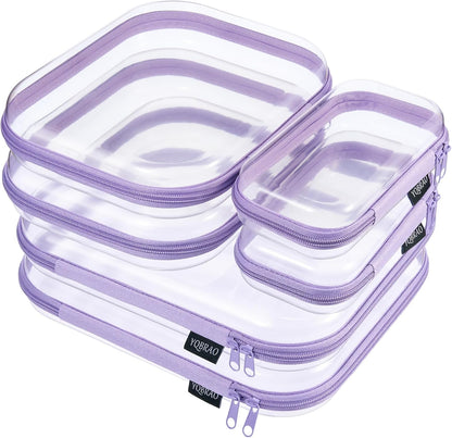 YQBRAO 6 Pack Clear Hard Shell Zipper Case, 1.2mm Heavy Duty Crush-Proof Diaper Bag Organizer Pouches, TSA Approved Travel Makeup Bag for Toiletries & Electronics, (2L, 2M, 2S) Multi-Size Storage Set
