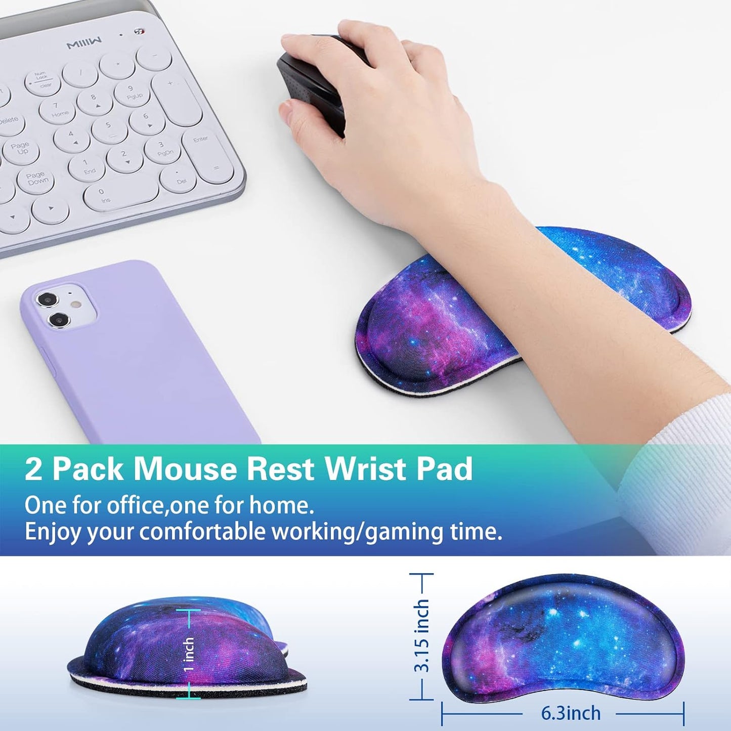 Mouse Wrist Rest, Canjoy 2 Pack Memory Foam Soft Fabric Mouse Wrist Rest Pad Support Cushion with Anti-Skid Rubber Base,Ergonomic Pain Relief Mouse Hand Rest (Black)