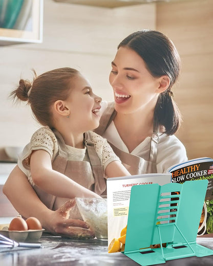 MSDADA Desk Book Stand Metal Reading Rest Book Holder Adjustable Cookbook Documents Holder Bookstands for Recipes Textbook Music Books, the First Day of School Gift for Students, Teachers (Light Blue)