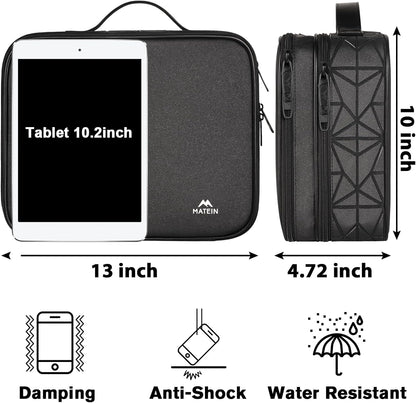 MATEIN Cable Organizer Bag, Waterproof Travel Electronic Storage, Shockproof Portable Double Layer Tech Bags Carrying Case for Cord, Earbuds, Charger, SD Card, DJ Gifts, Black