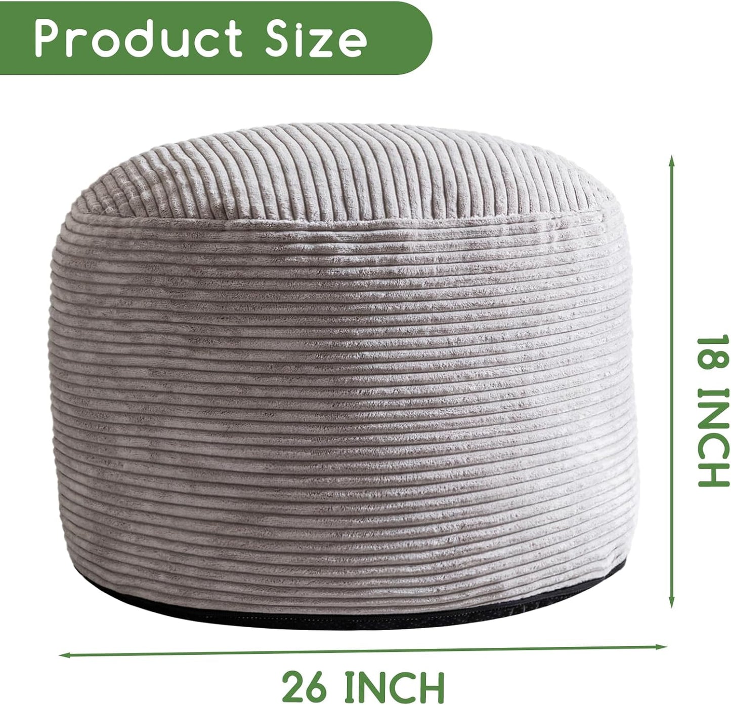 HIGOGOGO Round Stuffed Pouf Ottoman, Corduroy Poufs with Foam Chunk Filling, Furry and Fluffy Pouf Foot Stool Storage Ottoman, 20 X 15 Floor Poufs Foot Rest for Living Room, Dark Grey