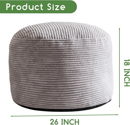 HIGOGOGO Round Stuffed Pouf Ottoman, Corduroy Poufs with Foam Chunk Filling, Furry and Fluffy Pouf Foot Stool Storage Ottoman, 20 X 15 Floor Poufs Foot Rest for Living Room, Dark Grey