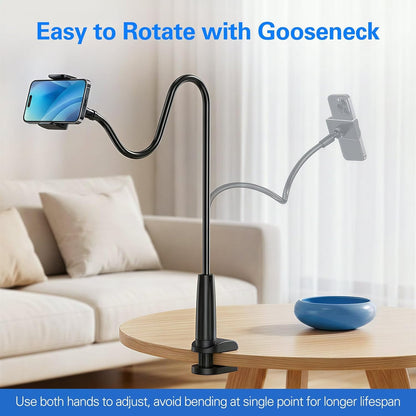 MAGIPEA Gooseneck Phone Holder for Bed, Flexible Overhead Cell Phone Mount for Desk, Hands-Free Viewing Clamp Stand Compatible with iPhone 17 16 15 Pro Max and 3.5-7" Devices