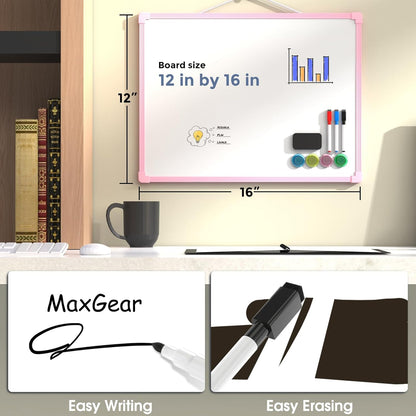 MaxGear Double-Sided Dry Erase Board for Wall, 16"x12" Hanging Whiteboard, Small Dry Erase White Board with 3 Markers and 4 Magnets, Portable Whiteboard for Planning, Drawing, Memo, to Do List