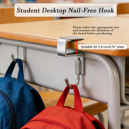 2 Pcs Desk Hook, Student Desktop Nail-Free Hook, Under Table Hook for Schoolbag, Space Aluminium Alloy, Hanger Hooks for Bag Purse Clothes Backpack Holder, Suitable for 2.5 cm/0.98" Thick Plate