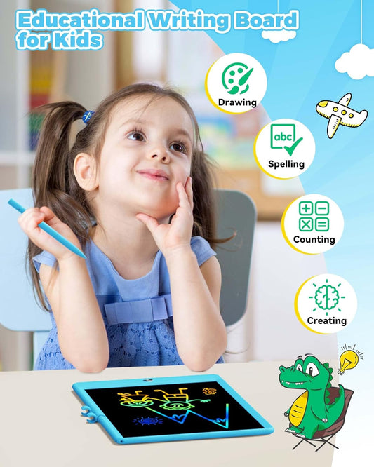 KOKODI 12 Inch LCD Writing Tablet with Anti-Lost Stylus, Erasable Doodle Board Colorful Toddler Drawing Pad, Car Travel School Games Toys for 3 4 5 6 7 8 Kids, Birthday Gift for Girls Boys Adults Blue
