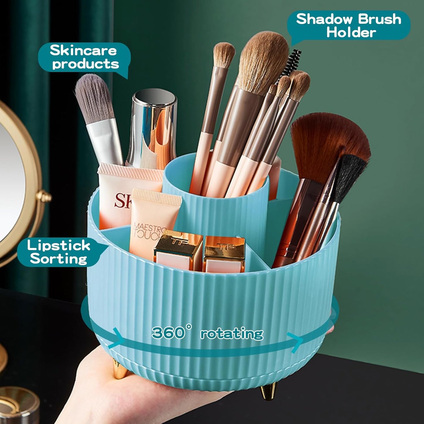 fanado 360° Rotate Makeup Brush Holder Organizer, Makeup Organizers Countertop, Makeup organization and Skincare Storage for Vanity, Desktop, Bathroom (White)