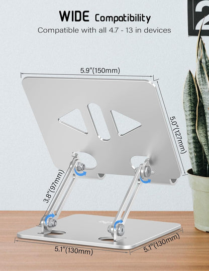 Aoviho Tablet Stand Holder for Desk, Adjustable Aluminum Desk Accessories, Stable Desktop Stand for Office Home,Compatible with iPad Pro Air Mini, Samsung Tablets, Rose Gold