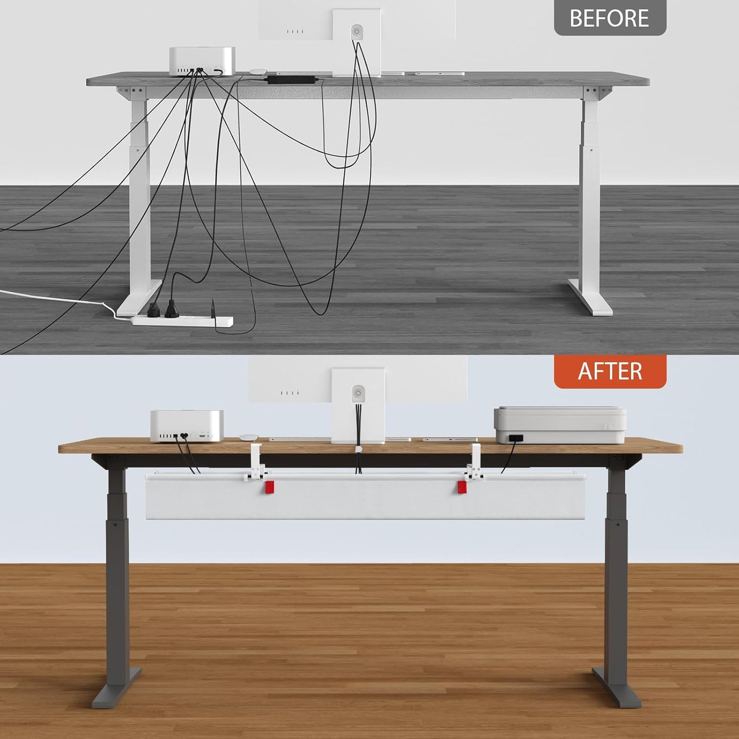 Univivi No Drill Under Desk Cable Management Tray, 36" Cord Organizer for Table, Clamp/Screw Mount Desk Cable Management, Premium Fabric Cable Management Tray for Office, Home