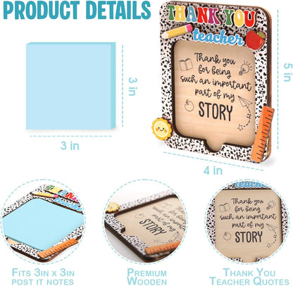 Sticky Note Holder for Desk, Teacher Appreciation Gifts, 3x3 Inch Self-Stick Notes, Wooden Sticky Notes Holder for Teachers, Thank You Teacher Appreciation Gift for Women (Black Leopard)