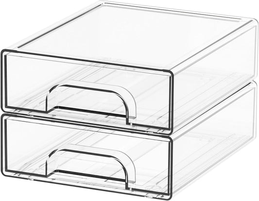 Yieach 8 Pack Small Clear Stackable Storage Drawers,2.2'' Tall Desk Organization and Storage,Plastic Office Supply Organizer,Acrylic Storage Containers for Makeup,Hair Clip,Accessory,Pen,Art Crafts