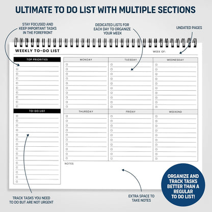 To Do List Notepad: With Multiple Functional Sections - Large Size 8.5x11" 52 Sheets - Tear Off Daily Planner Notebook - Task CheckList Organizer Agenda Pad for Work - Note, Plans, Goals, Grocery, and