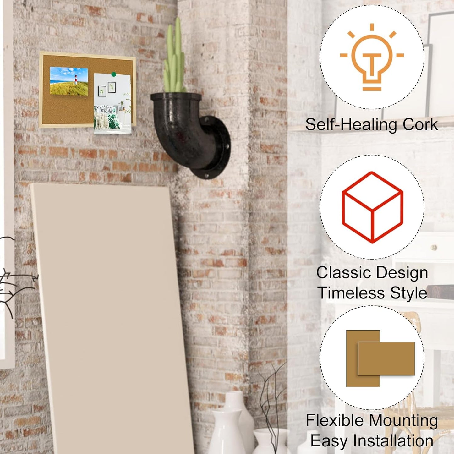 OWLKELA Cork Board 14.6"X 11", Notice Pin Board, Memo Board, Vision Board, Bulletin Board for Office, Classroom or Home, Mounting Hardware and Push Pins Included, Wooden Frame
