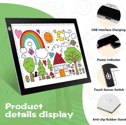 KIVOTAC 9x12 Inch LED Light Pad, Ultra-Thin USB Powered Bright Light up Box Adjustable Light Table for Drawing, Weeding Vinyl, Diamond Art, Sketching, Tracing and Animation